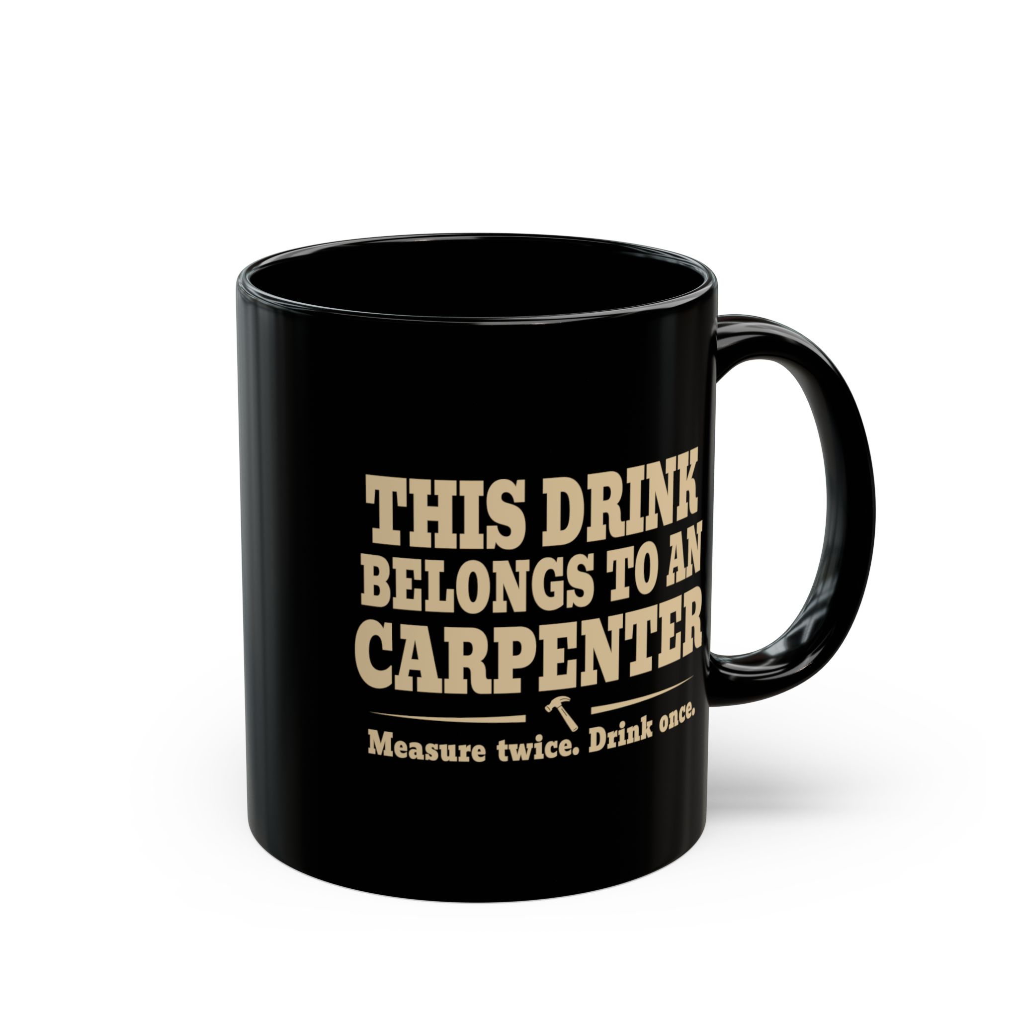Black carpenter mug shown at an angle