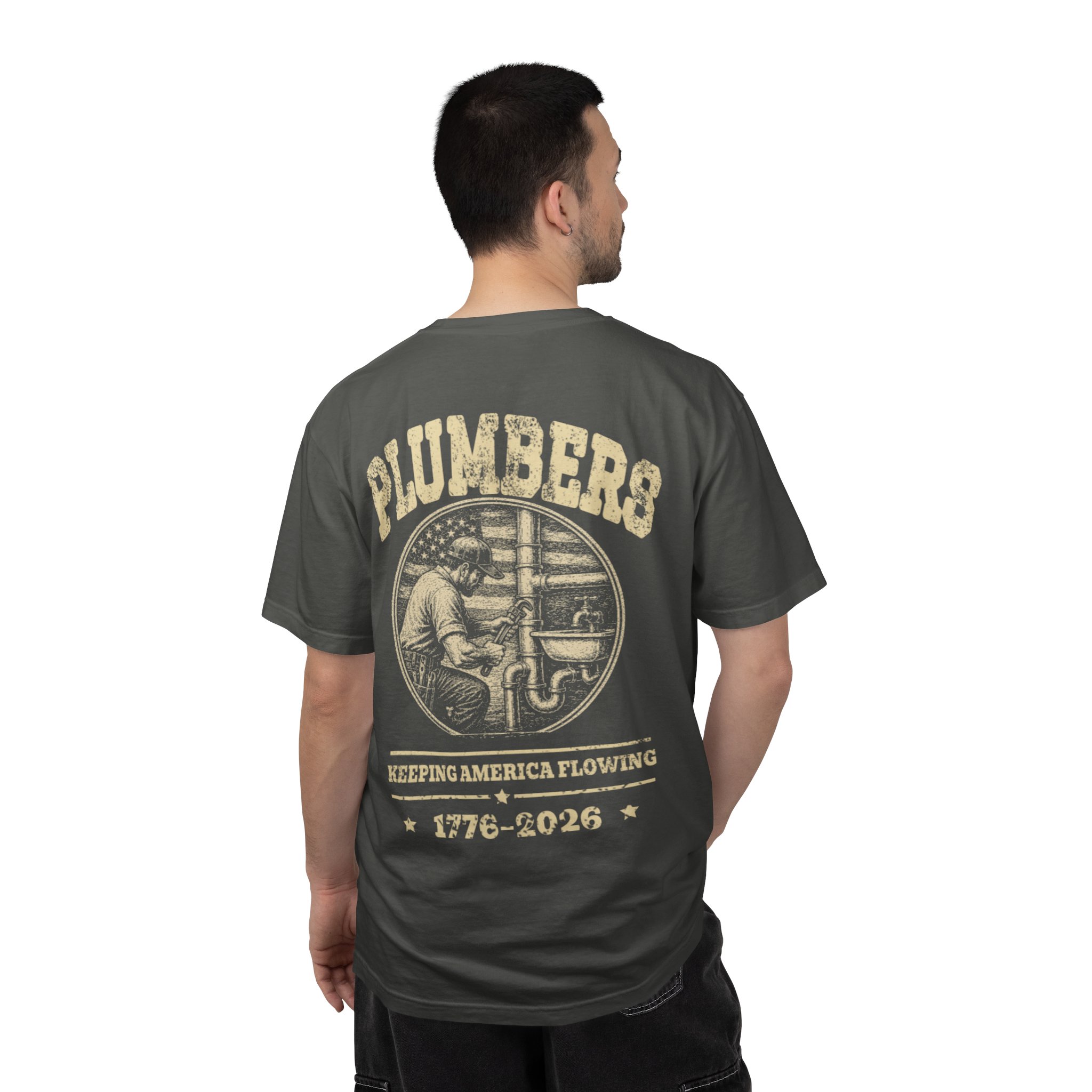 Pepper Plumber Keeping America Flowing shirt shown from the back