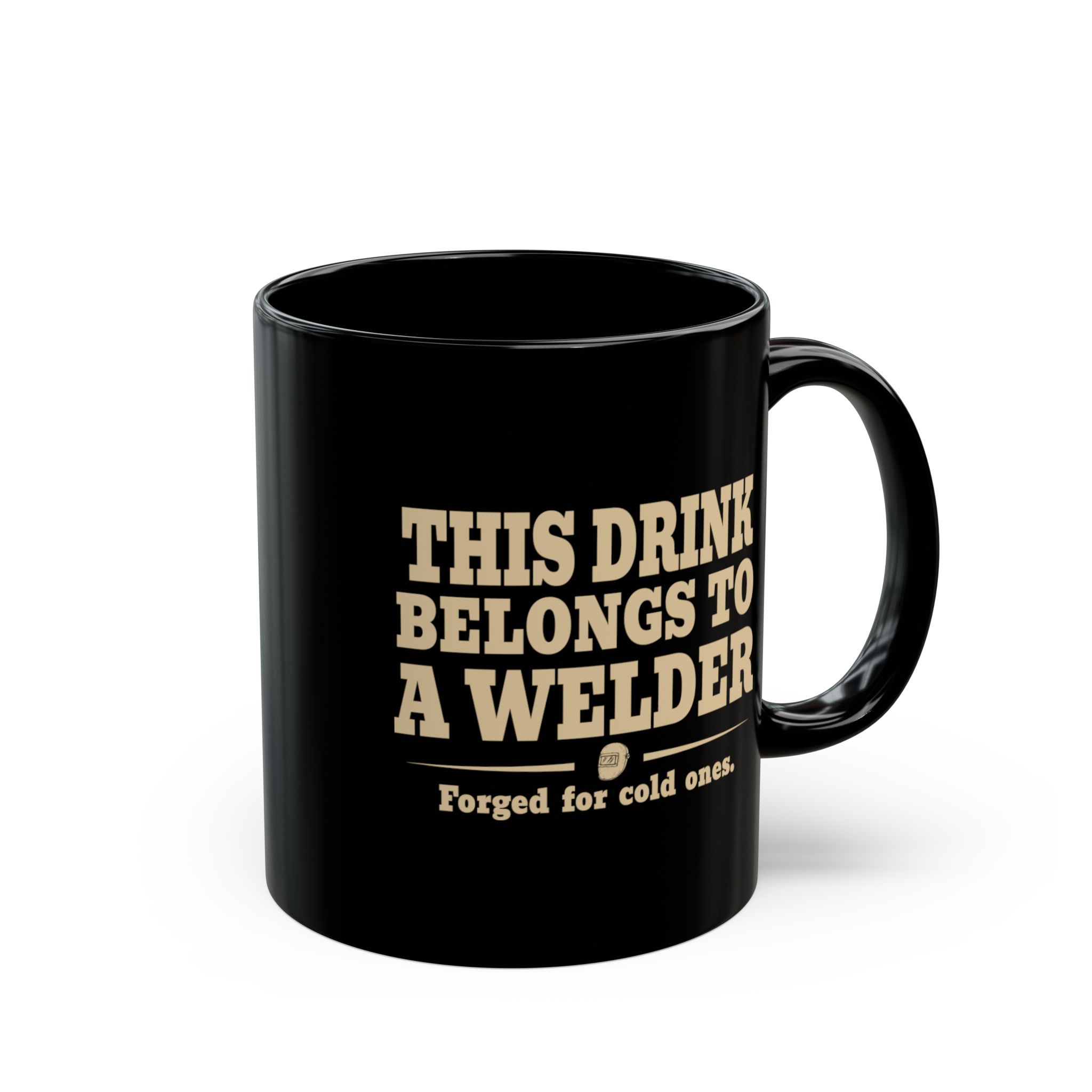 Black welder mug shown at an angle